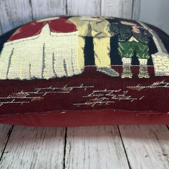 Vintage Jacquard Loomed Tapestry Panel Three Christmas Carolers Pillow - Picture 5 of 6